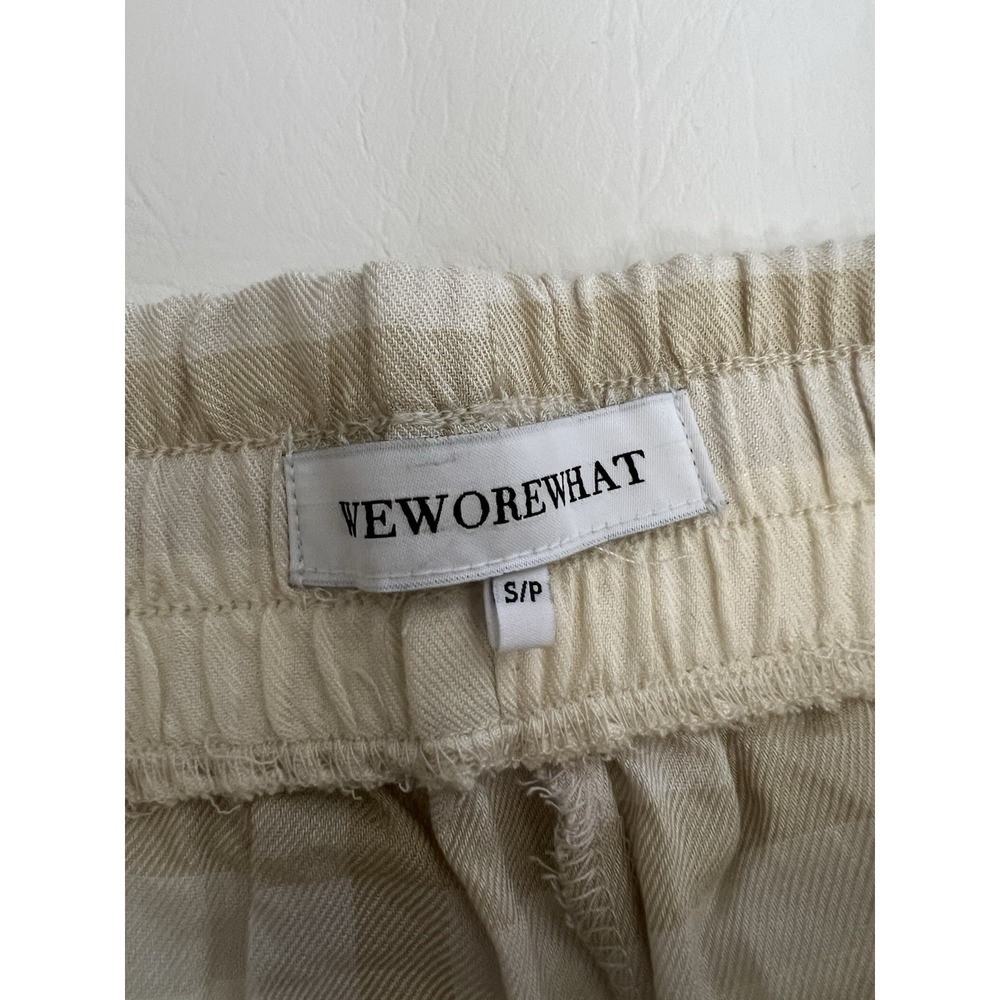 WeWoreWhat Ivory Plaid Pull On Wide Leg Pants Size Small Sheer Resortwear Beach - Picture 2 of 11